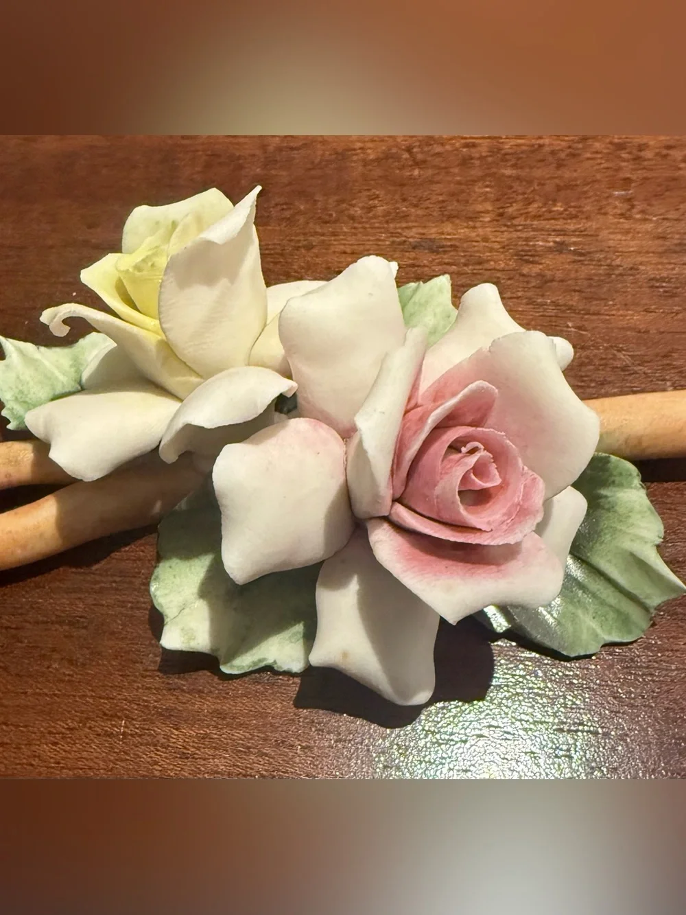 Vintage Capodimonte Porcelain Rose Figurine / Floral Sculpture
